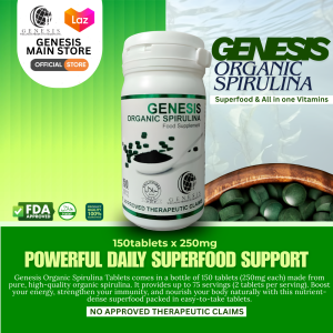 1 Bottle - Genesis Organic Spirulina 150 Tablets Immune Booster Antioxidant Energy 100% Natural Vegan Adults & Seniors