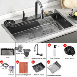Kitchen Sink SUS 304 Stainless Steel 3.0MM Thickness High Quality Home Sink With Waterfall Faucet