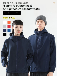 [Safety and Guaranteed] Anti-puncture Jacket Tactical Waterproof Windproof Work Zip Jacket Outdoor Coat Heavy Duty Men