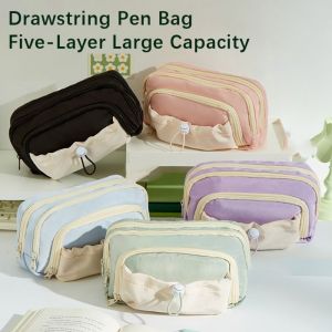 LITTLEX Large Capacity Pen Bag Drawstring Zipper Pencil Case Fashion Five-Layer Pencil Box Student