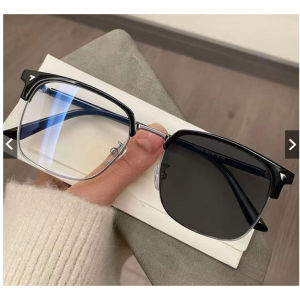 Fashion Mens Photochromic Glasses Anti Blue Light Eyeglass Retro Metal Black Half Frame Cermin Mata
