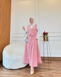 Avika Set Rok Bahan Crinkle Mix Twill Setelan Wanita dewasa 2025 Setelan rok adem Oneset rok terbaru