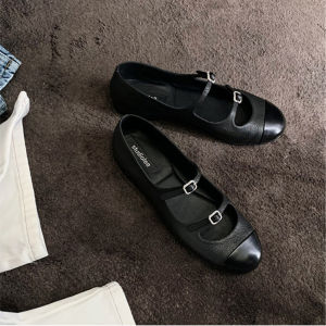 G7 Grape Mom Window Barbie Round Toe Color Block Mary Jane Shoes One-Strap Shallow Ballet Shoes French Flat Single Shoes 7/7