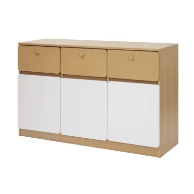 HomePro ตู้เตี้ย 3 ลิ้นชัก 3 บานเปิด AOMI 120 ซม. สี NATURAL OAK/ขาว แบรนด์ FURDINI