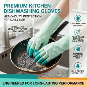 Thick Latex Household Gloves Heavy Duty Multi Purpose Kitchen Cleaning Laundry Gloves Durable Reusable Dishwashing Gloves Colorful Non Slip Rubber Gloves