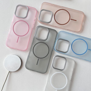 For Magsafe c Matte Case For iPhone 18 17 16 15 14 Pro Max Air Plus Candy Color PC Cover With Plated Silver Lens Frame