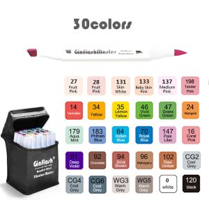 Ginflash Brush&Chisel Tip Art Marker Pen Brush Pen Sketch  Based Markers Dual Tips Manga Drawing Comic Designer Coloring Book Art Supplies
