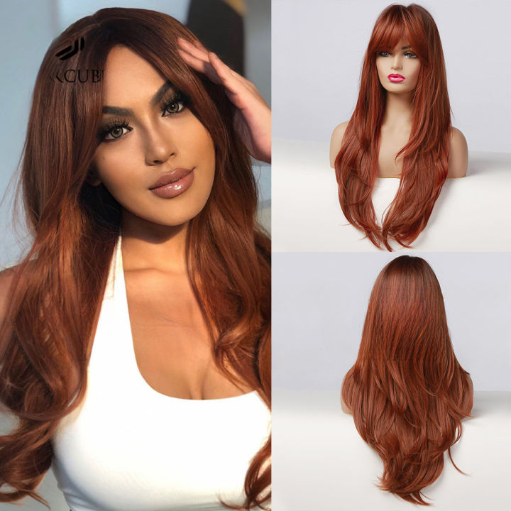 TSE Style Women s With Neat Bangs Dyed Red Brown Wigs LC015 1 50CM