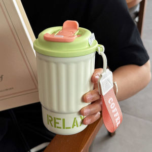Insulated coffee cup with lid and straw suitable for office use for women students and for home or travel