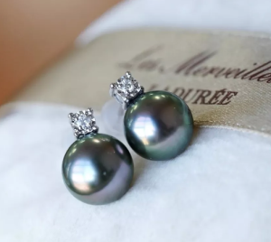 Montagne Jewelry Natural Tahiti Seawater Black Pearl earrings 18k Pure White Gold Four Claw Design Diamond Fine Jewellery Stud Earring