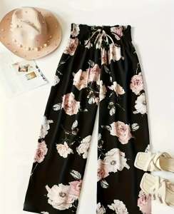 Elegant Floral Print High-Waist Wide-Leg Full-Length Pants for Women BB
