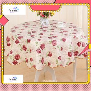 (QUALITY MATERIAL) Heatproof Waterproof Round Table Cover Cloth Circle Pastoral Style Antiscratch Dining Table Cloths Table Cloth Waterproof Disposable Round
