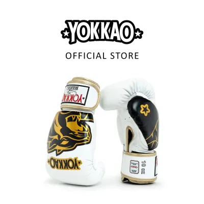 YOKKAO Original Gold 8-18oz นวมต่อยมวยหนังวัวพรีเมียม พิมพ์โลโก้ 3D โฟมหลายชั้น งานแฮนด์เมดไทย