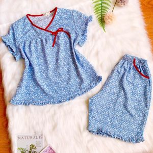 Xả kho 79K - Đồ Bộ Nữ Mặc Ở Nhà Quần Ngố Áo Cổ Tim Vải Kate Lụa Kiểu Đẹp Dễ Thương Brosi