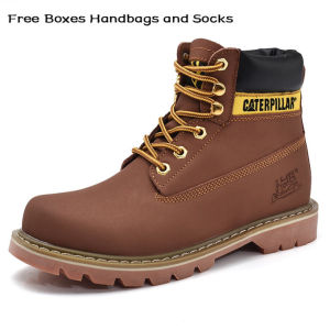 【With Original Box】Caterpillar Safety Shoes Steel Toe Mens Work Boots Outdoor Hiking Boots Genuine Leather Bakal Na Paa