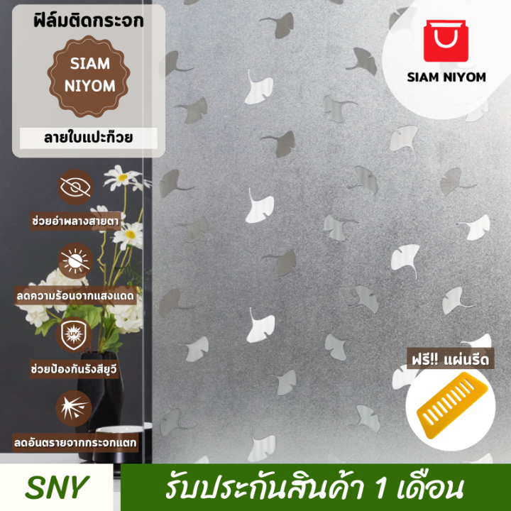 Siam Niyom สยามนิยม ฟิล์มติดกระจก ลายใบแปะก๊วย ฟิล์มกระจก ฟิล์มกระจกบ้าน สติ๊กเกอร์ติดกระจก สติ๊กเกอร์ กระจก ฟิล์มติดกระจกบ้าน