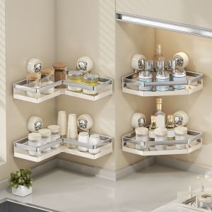 HI BRO โลหะสเตนเลส ชั้นวางของแบบถ้วยดูด สามเหลี่ยม ไม่ต้องเจาะ ชั้นเก็บของแขวนผนัง หลายฟังก์ชัน ความจุขนาดใหญ่ ที่จัดระเบียบอุปกรณ์อาบน้ำ สำหรับบ้าน