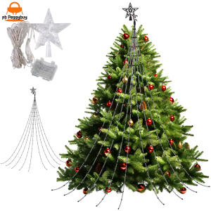 Holiday Waterfall Tree LED Lights with Star Topper for Christmas Decor Bright Multi-Color String Lights for Celebrations