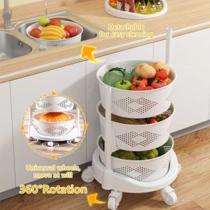 Rak Dapur Model Bulat Plastik Rak Kamar Mandi Rotary Rak Susun Serbaguna dengan Roda Rak Troli Putar