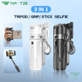 TNW T26 Selfie Stick Mini Extendable Phone Grip Tripod With Bluetooth Remote Control Mini Phone Grip Shooting For Vlogging Video. 