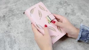 2026  Korean Version Womens Wallet Long Fashion Clutch Hollow Leaf Zipper Buckle Womens Bag Hollow Design