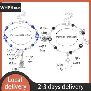 [COD] WHPHous Ship within 24 hours New Trendy Y2K Couple Bracelets For Women Girl Hollow Pentagram Guitar Pendant Beaded Bracelet Friends Jewelry Gift