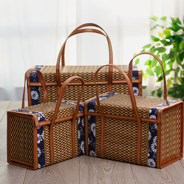 Folding Bamboo Woven Fruit Basket Handheld Picnic Food Storage Basket ...