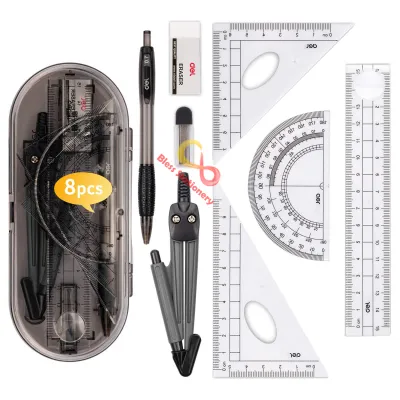 Jangka penggaris busur sekolah DELI Compass Drafting Set Square Ruler