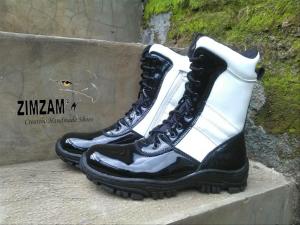 SEPATU BOOTS SAFETY PDL PDH POLISI PROVOST POLRI BAHAN SEMI KULIT LAK MENGKILAP TANPA SEMIR