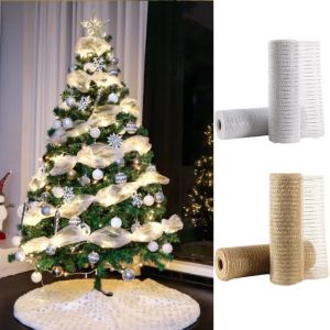 10Yards 26cm Gold White Christmas Wreath Ribbon DIY Christmas Tree Ribbon Decorations Christmas Gift