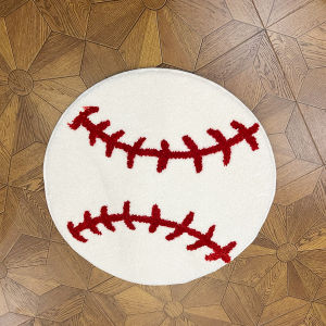 Baseball Stitch Design Round Tufted Rug Non-slip Hallway Soft Carpet and Cozy for Sports Themed Rooms and Kids Play Areas