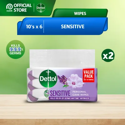 Bundle of 6 Dettol Antibacterial Wipes Original/Sensitive Wet Tissue 10s