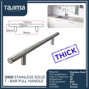 Tajima 6 96mm Thick Stainless Solid T Bar Handle 3400 Series Kitchen Cabinet Handle Furniture Hardware Drawer Pull Knob