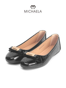 MICHAELA Flat Shoes for Women with Bowknot Glossy Embossed Leather Pointed Loafers Boats MSH64117 2L