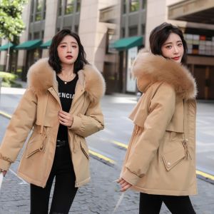 เสื้อแจ็คเก็ต พาร์ก้าขนสั้นหนาบุขนแกะสำหรับผู้หญิง เสื้อโค้ทบุขนเป็ดผ้าฝ้าย เสื้อผ้าฤดูหนาวสำหรับผู้หญิง