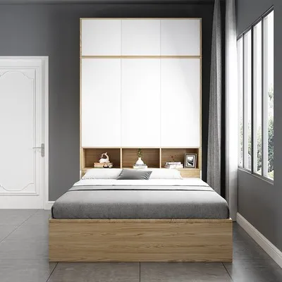 Minimalist Tatami Bed Frame With Wardrobe Storage Space Combination Saving Large Storage Drawer Wooden Katil Tatami 榻榻米床