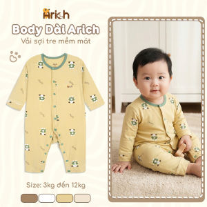 Body dài tay hoạ tiết Gấu Xanh thương hiệu Arich vải sợi tre petit cho bé sơ sinh đến 18 tháng