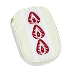 GURUNGMANI Strawberry Sandwich Pen Bag Multi-functional Fuzzy Plush Pencil Case Portable Cute Embroidered Stationery Pouch Studennts