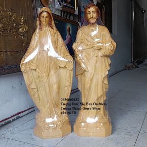 BỘ 2 TƯỢNG ĐỨC MẸ THÁNH GIUSE 80CM MÀU VÂN GỖ 3D -  COMPOSITE QUÀ TẶNG CÔNG GIÁO