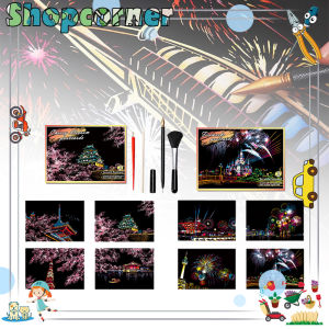 Isi 4 Lukisan Gores Anak DIY Magic Scratch Painting Postcards Doodle Scratch Paint