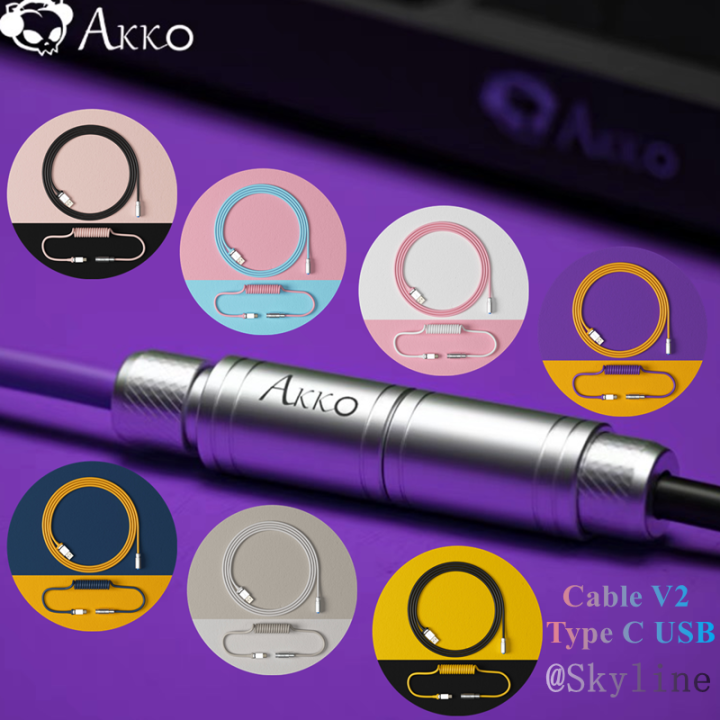 AKKO Cable V2 Mechanical Keyboard Coiled Cable Wire Type C Custom Usb Port Cable Aviator Coiling