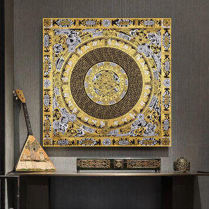 ภาพวาดตกแต่ง Thangka หัวใจพระสูตรแขวนภาพวาดระเบียงห้องนั่งเล่น wabi-sabi ทิเบตมันดาลาผนังพื้นหลังภาพจิตรกรรมฝาผนังห้องนั่งเล่นห้องนอนตกแต่งบ้าน 1 ชิ้นไม้กรอบด้านในหรือไร้กรอบ (หรือกรอบอลูมิเนียมสีดำ)