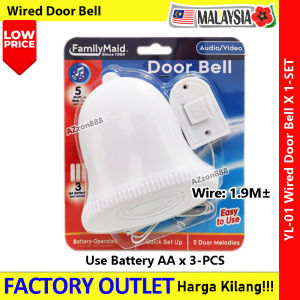 Wired Door Bell Wire 1.9meter± Door Bell Battery Pintu Loceng #YL-01 #有线门铃 #pintuLoceng #DoorBell