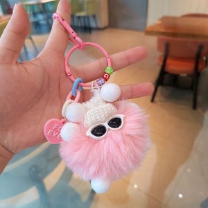 Plush Keychain Cute Fluffy Elf Rex Rabbit Hair Pendant Imitation Coal Ball Colorful Cute Bag Pendant Gifts