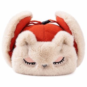 EXCES Cute Trapper Hat Windproof Thickened Cat Earflap Hat Warm Winter Cap Embroidery Winter Earflap Cap Fashion Girls