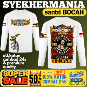 (SMB03)KAOS MAJELIS SYEKHERMANIA"SANTRI BOCAH"LENGAN PANJANG UKURAN ANAK DAN DEWASA"FREE STIKER"