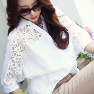 DSF Studio Large Size Fat MM Chiffon Shirt Lace Shirt Loose Five-Point Medium Sleeve Short Sleeve Shirt Style