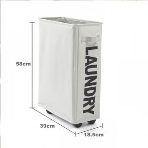 Rolling Laundry Slim Basket with Stand Foldable Organizer on Wheels Tall Thin Dirty Laundry