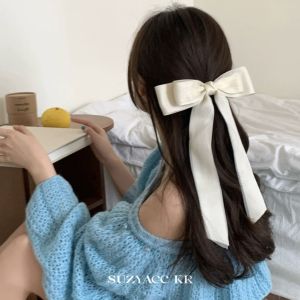 Kẹp tơ voan hình nơ đuôi dài có đính chuỗi châu tiểu thư xinh xắn cho bạn gái tone màu pastel nhẹ nhàng
