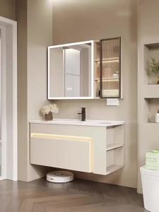 40cm Honeycomb Aluminum Cream-Colored Bathroom Vanity with Sink and Side Storage